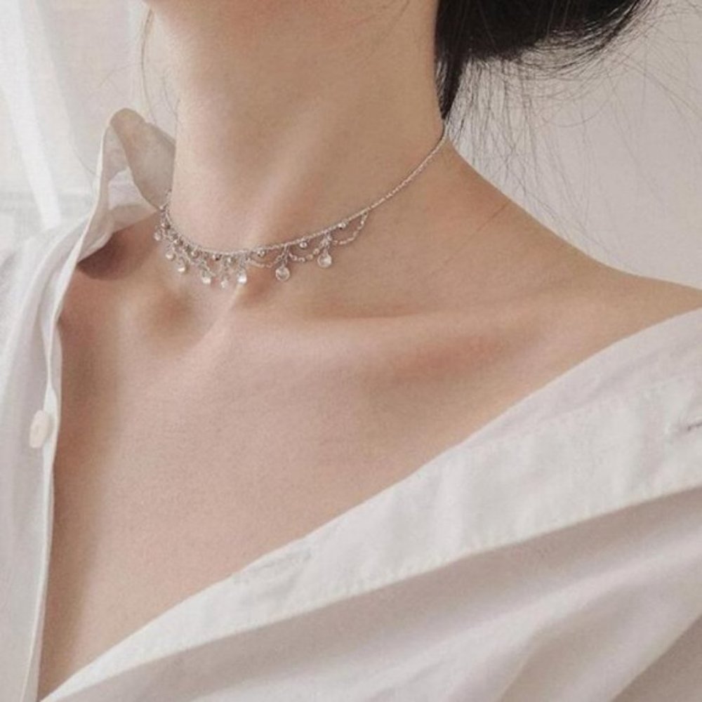 925 Sterling Silver Diamond Waterdrop Necklace A - Picture 7 of 8